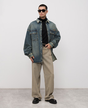Balmain Синяя джиносва рубашка с логотипом FH0HC155DG04