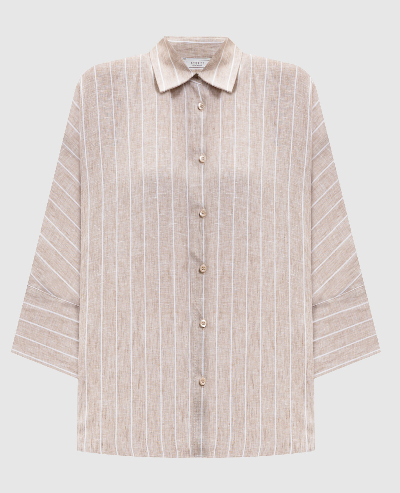 Бежевая рубашка из льна в полоску