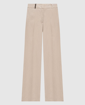 Peserico Бежевые брюки из льна с брендовым патчем A0433502606