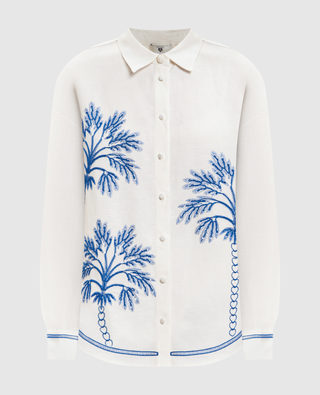 Белая рубашка с леном с контрастной вышивкой