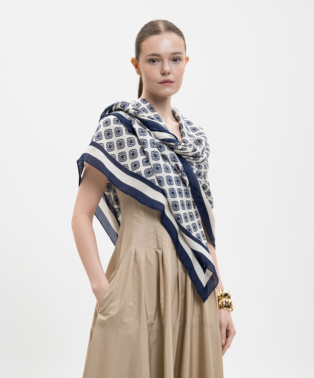 Max Mara Weekend Синий платок SARONG с шелком в брендовый принт WKASARONG изображение 2
