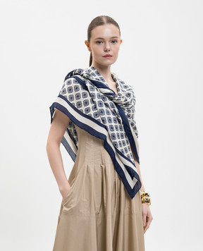 Max Mara Weekend Синий платок SARONG с шелком в брендовый принт WKASARONG
