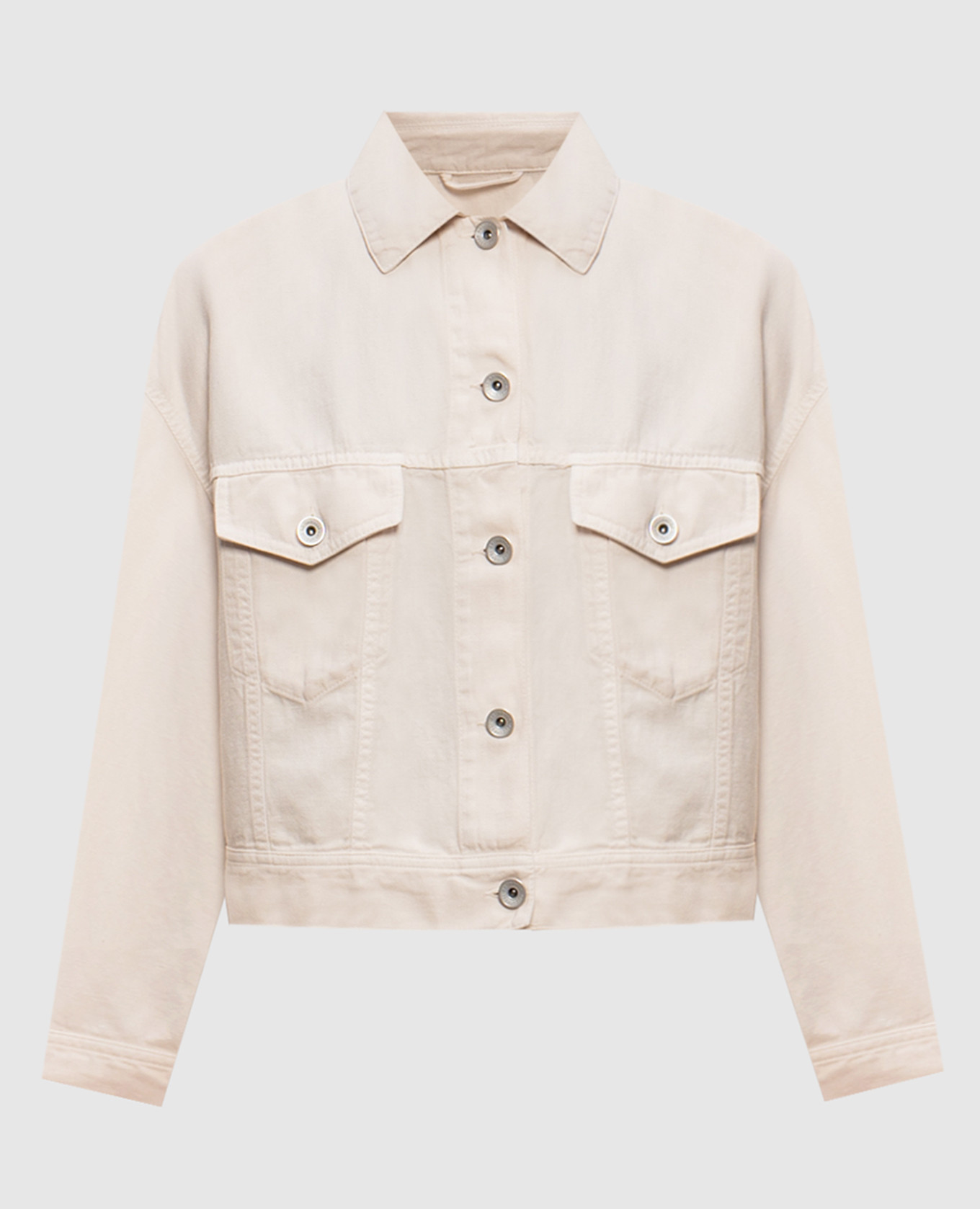 Бежевая джинсовая куртка с цепочкой мониль