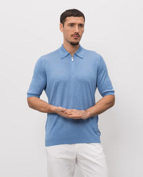 Enrico Mandelli Голубое поло из шелка с нашивкой логотипа 3K065A5674
