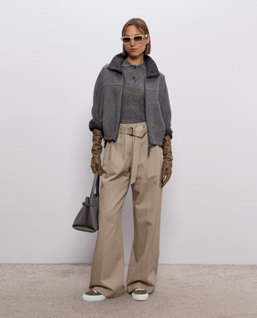 Brunello Cucinelli Серый топ из шелка и шерсти в узор MFR491705P