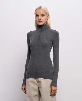 Brunello Cucinelli Серый джемпер из шерсти и кашемира в рубчик M14817604