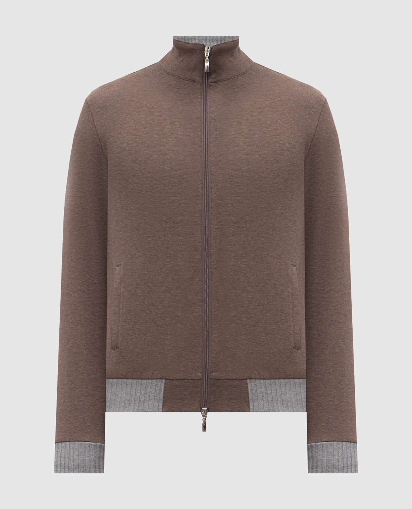 Коричневая спортивная куртка с контрастными манжетами