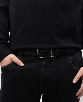 Serapian Чорний шкіряний двосторонній ремінь з логотипом SREVLMBE705135PBG9