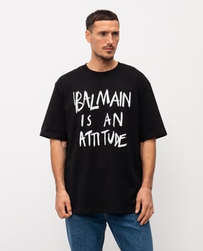 Balmain Черная футболка с принтом логотипа GH1EG225GF40