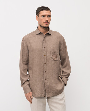 Stefano Ricci Коричневая рубашка из льна с логотипом MC008163BX2922