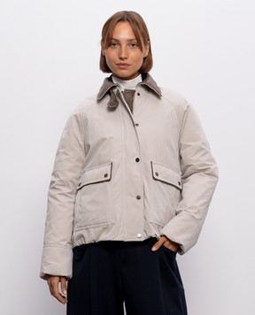 Brunello Cucinelli Бежевая пуховая куртка с кожаным воротником MG5457551P