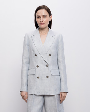 Peserico Голубой двубортный жакет с льном S0123105426