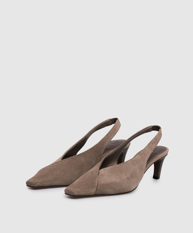 Brunello Cucinelli Коричневые замшевые слингбеки с цепочкой MZSFC3368P изображение 2