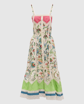 Etro Бежева сукня в квітковий принт з мереживом WRHA0581AV892