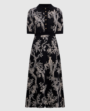 Etro Черное платье с шерстью с флористическим узором WRKA0171AQ12V