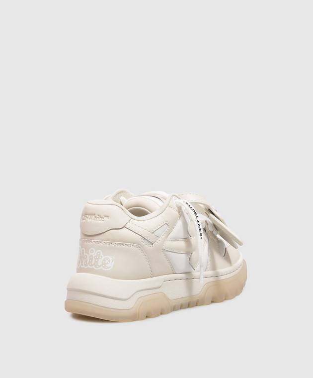 Off-White Бежевые кожаные кроссовки Out Of Office Chunky Varsity OF05743267 изображение 3