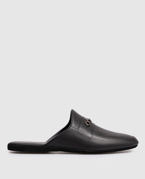 Stefano Ricci Черные кожаные тапочки UL01P774VTD