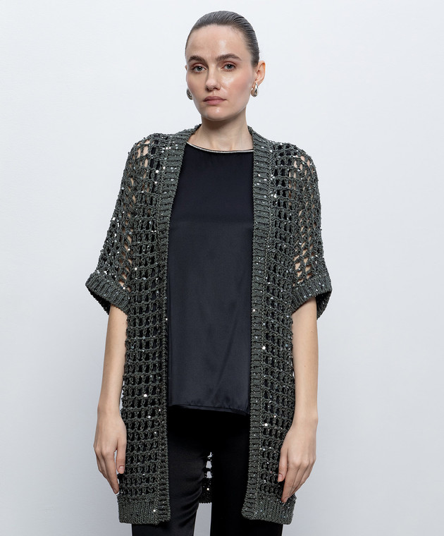 Peserico Зеленый ажурный кардиган с пайетками E99166F039329A изображение 3