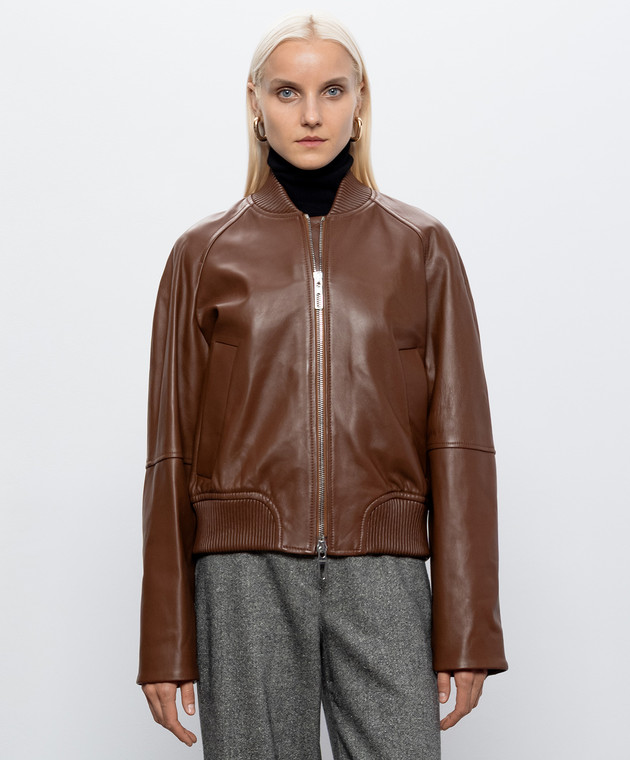 Max Mara Sportmax Коричневий шкіряний бомбер AMOUR SPXAMOUR зображення 3