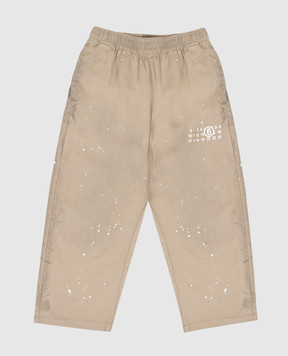 Maison Margiela MM6 Детские коричневые брюки в принте в виде пятен краски M60953MM07B