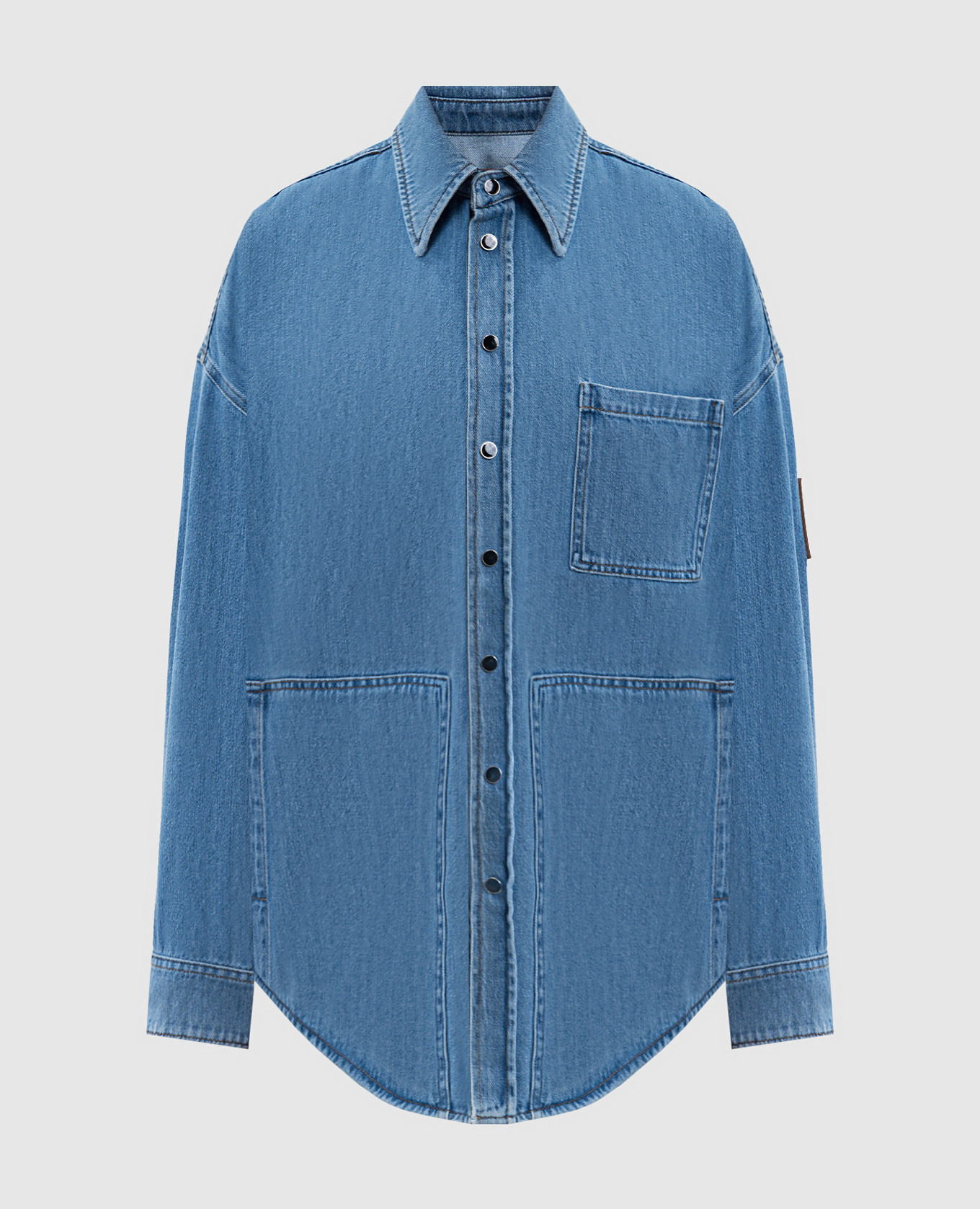 

Голубая рубашка джинсовая с патчем логотипа, Голубой, Рубашки