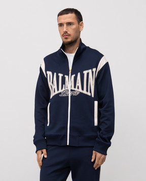 Balmain Синя спортивна куртка з принтом логотипа FH0TFA85BD29