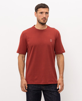 Brunello Cucinelli Терракотовая футболка с принтом эмблемы M0B138440