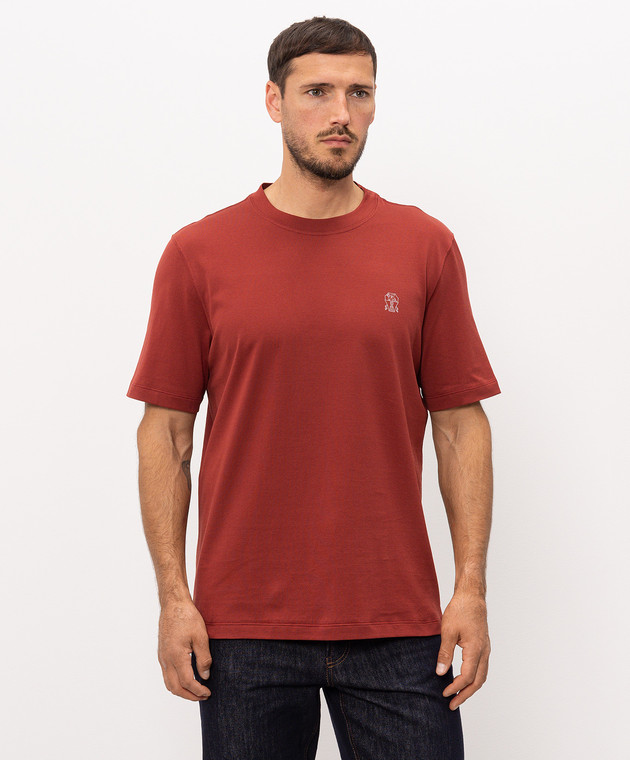 Brunello Cucinelli Терракотовая футболка с принтом эмблемы M0B138440 изображение 2