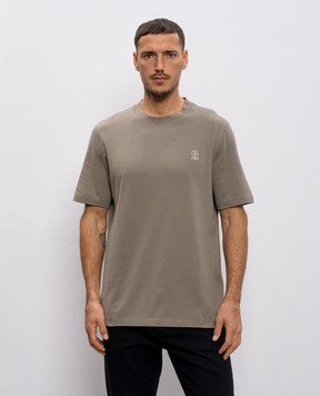 Brunello Cucinelli Футболка кольору хакі з принтом емблеми M0B138440