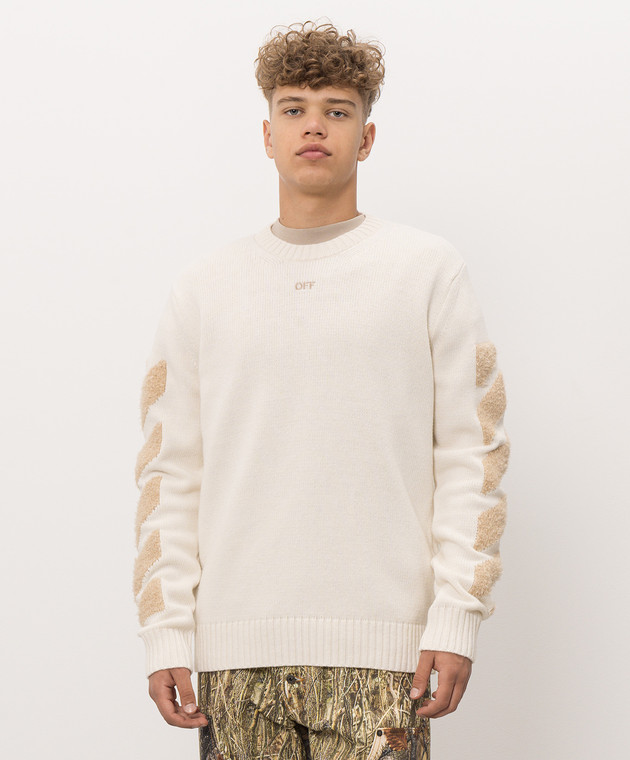 Off-White Светр кольору айворі з вовною 44MHE087F26K002 зображення 3