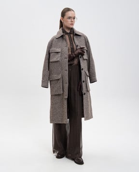 Brunello Cucinelli Коричневое пальто из шерсти и шелка MG5319924