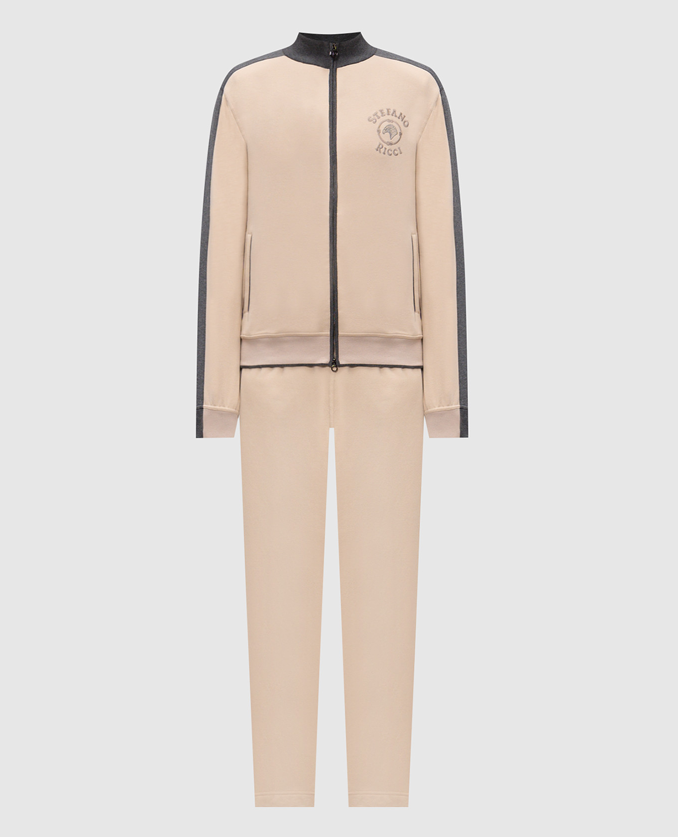 Бежевый спортивный костюм с вышивкой