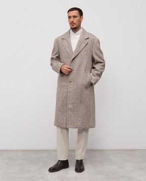 Brunello Cucinelli Бежеве пальто з вовною альпаки у візерунок MV4259155
