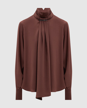 Brunello Cucinelli Коричневые блузки из шелка с цепочкой мониль MP993B1G04