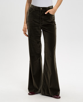 La DoubleJ Зелені оксамитові штани кльош TRO0140VEL011SOLID