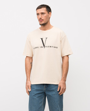 Valentino Бежева футболка з принтом логотипа 8V3MG16PBAQ