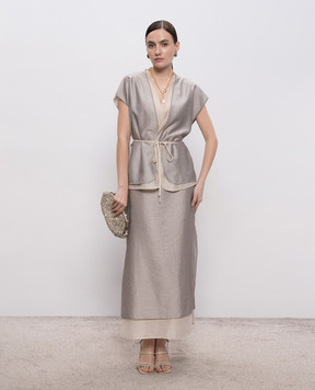 Peserico Сірий кардиган на запах з ланцюжком моніль E03043A8867B