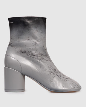 Maison Margiela MM6 Серые кожаные ботильоны с эффектом кракелюра S66WU0131P7439