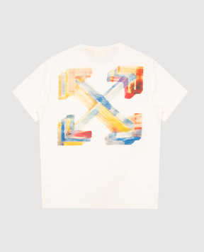 Off-White Дитяча футболка кольору айворі з принтом Arrow Watercolor 44BAA002F26J00A