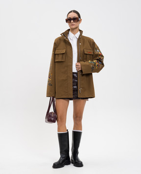 Off-White Куртка кольору хакі в принт 2EL013F25FAB001