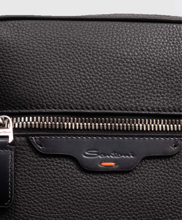 Santoni Черная кожаная сумка с логотипом UIBBA2913ENAITB изображение 4