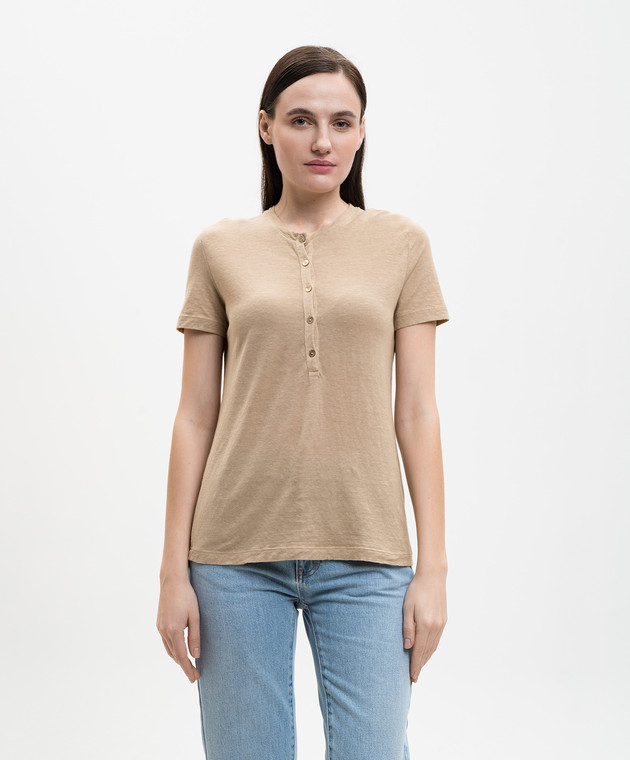 Solotre Бежевая футболка с леном M1AB0132 изображение 3