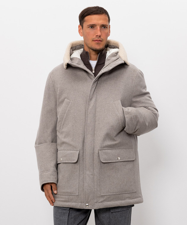 Brunello Cucinelli Серая пуховая куртка из шерсти с мехом MM4701629 изображение 3