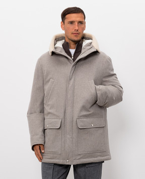 Brunello Cucinelli Сіра пухова куртка з вовни з хутром MM4701629