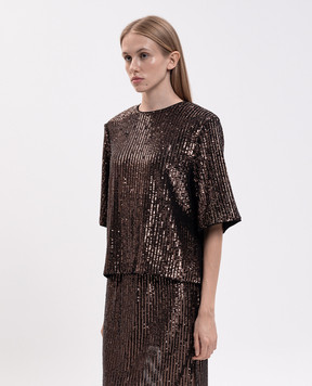 Twinset Коричневая блуза в пайетке 262TT2143