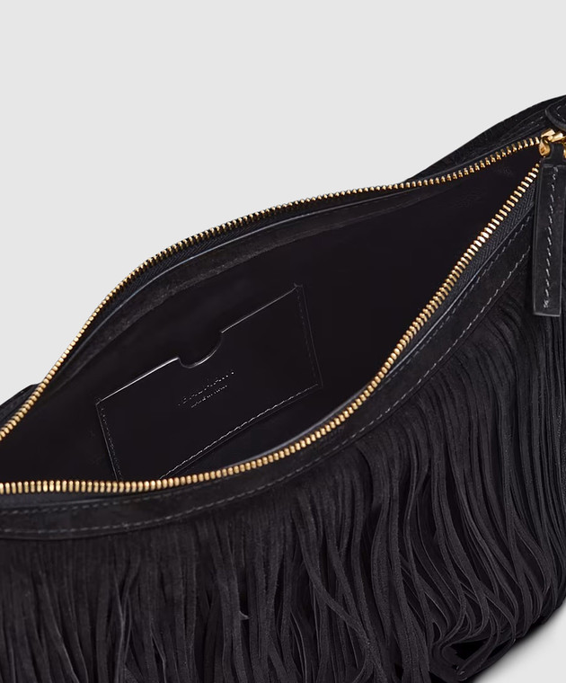 Balmain Черная замшевая сумка-хобо Ébène с бахромой GN0BT053LWSF изображение 5