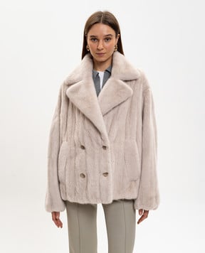 Rindi Бежевая двубортная шуба из меха норки 084VS025