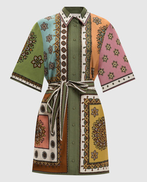 Alemais Зеленое платье Contina со льном 6536D