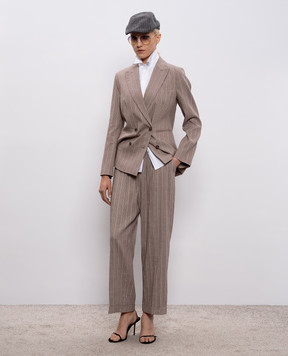 Peserico Бежевые брюки с леном в полоску A0403600676