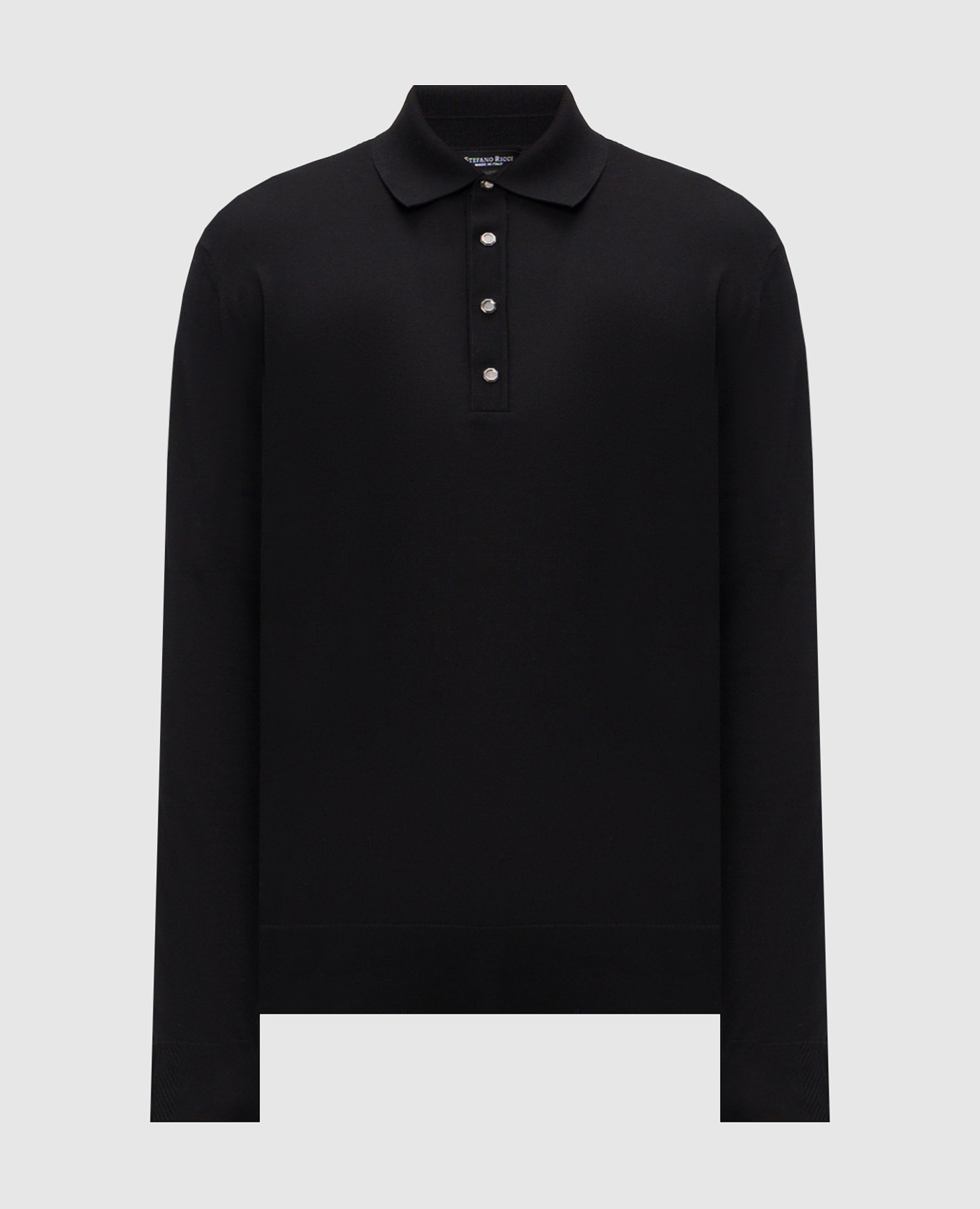 Черное поло с длинными рукавами с шелком